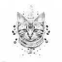 A sketch-style tattoo of an artist's palette with coffee beans and a cat paw print tattoo design idea