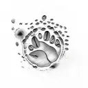 A sketch-style tattoo of an artist's palette with coffee beans and a cat paw print tattoo design idea