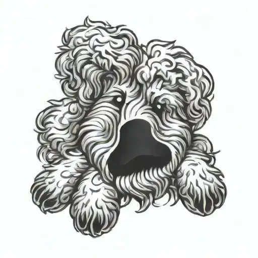 dog's paw with image of goldendoodle inside the paw tattoo design idea