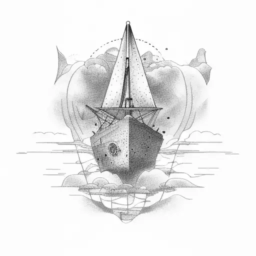 ship, electric, fire tattoo design idea