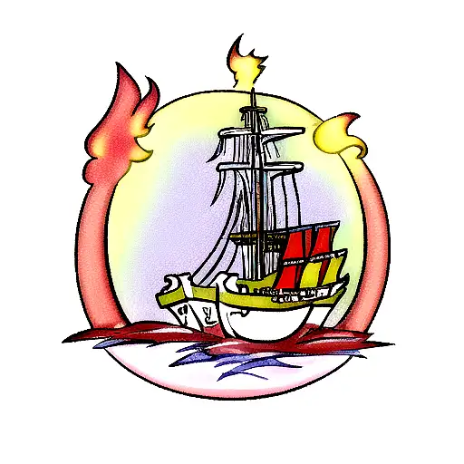 ship, electric, fire tattoo design idea