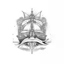 ship, electric, fire tattoo design idea
