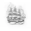 ship, electric, fire tattoo design idea