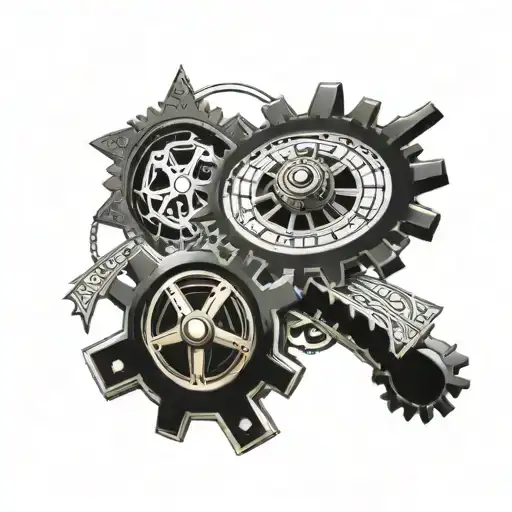 An intricate steam punk design featuring gears and machinery intertwined with a deck of cards and a roulette wheel tattoo design idea