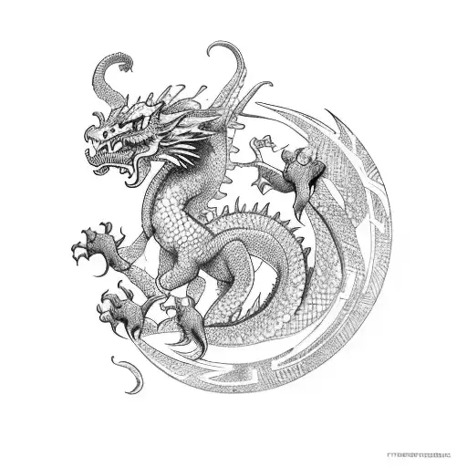 warrior with fircy dragon  tattoo design idea