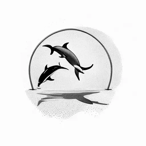 A graceful dolphin swimming through a basketball hoop tattoo design idea