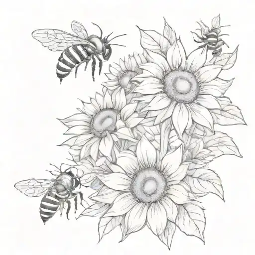 bees and sunflowers  tattoo design idea