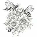bees and sunflowers and butterflies  tattoo design idea
