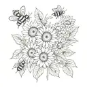 bees and sunflowers and butterflies  tattoo design idea