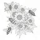 bees and sunflowers and butterflies  tattoo design idea