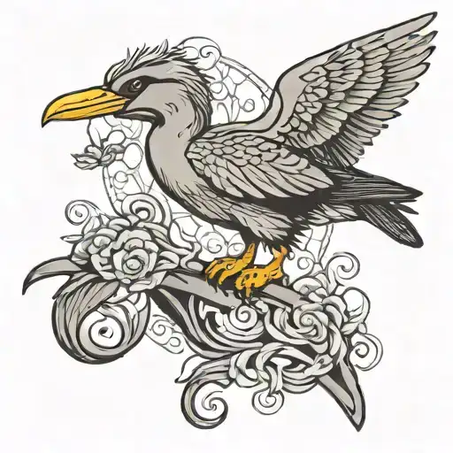 black and grey traditional cormorant  tattoo design idea