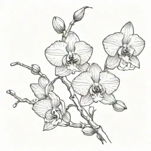 a twig with three orchid flowers coming tattoo design idea