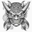 oni mask split in half tattoo design idea