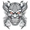 oni mask split in half tattoo design idea