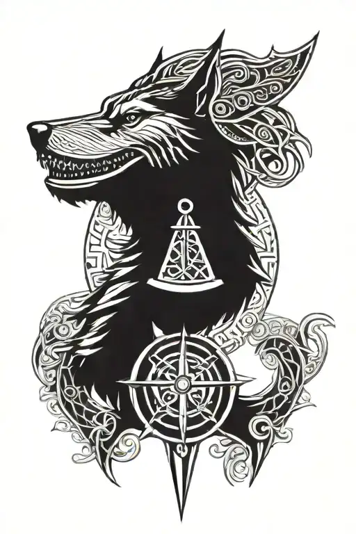 viking wolf compass thors hammer head shark tattoo design idea