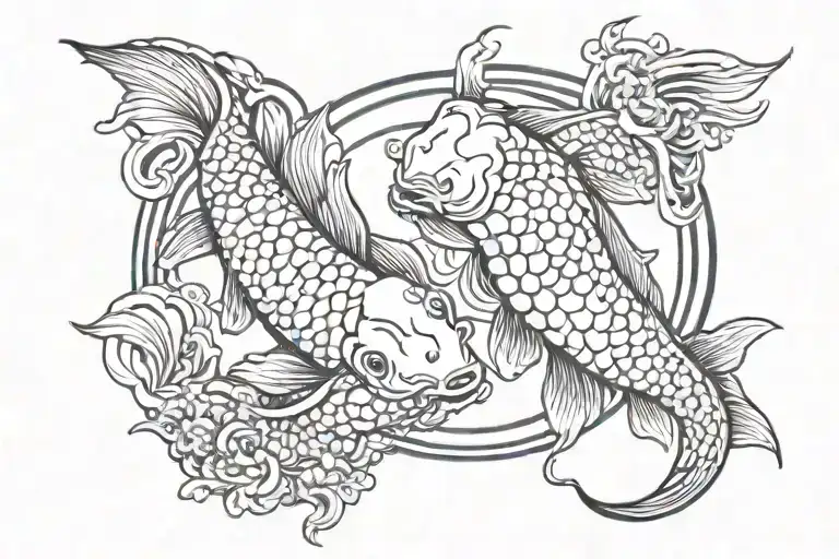 koi fish yin yang with aquarius zodiac sign tattoo design idea