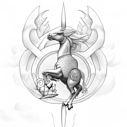 pegasus with sea background holding posiden trident tattoo design idea