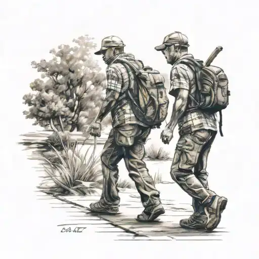 dad son walking tattoo design idea