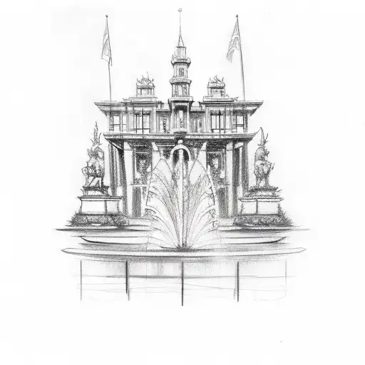 A sketch-style tattoo of the famous Kansas City Plaza fountains with water splashing tattoo design idea