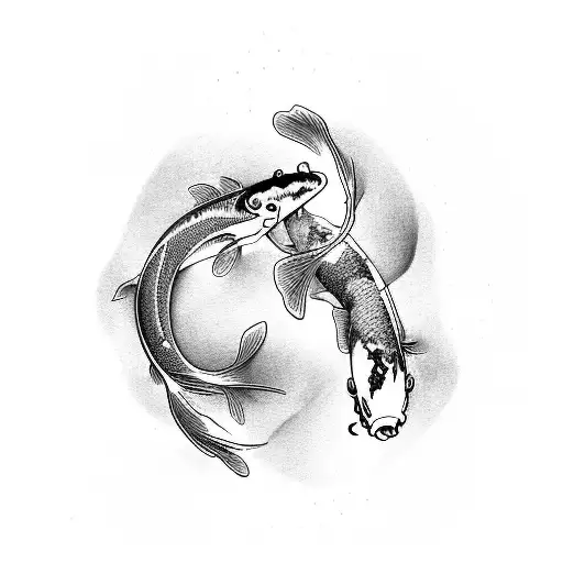 Koi Fische mit einem Drachen am Rücken über die hüfte tattoo design idea