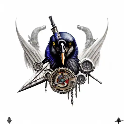 Raven, nordic, horror, metal, steampunk, gothic tattoo design idea