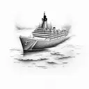 containeer ship docking to port, sunset tattoo design idea