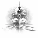 containeer ship docking to port, sunset tattoo design idea