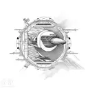 containeer ship docking to port, sunset tattoo design idea