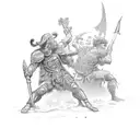 David vs Goliath battle scene tattoo design idea