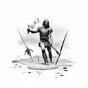 David vs Goliath battle scene tattoo design idea