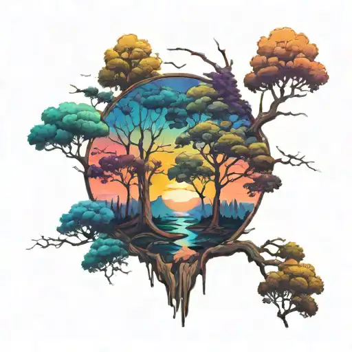 dapne trees colors sunset tattoo design idea