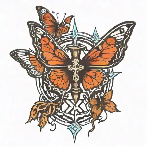 elden ring great rune circle and butterflies flying tattoo design idea