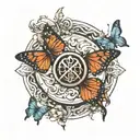 elden ring great rune circle and butterflies flying tattoo design idea