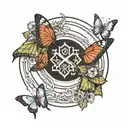 elden ring great rune circle and butterflies flying tattoo design idea