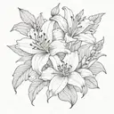 two lily of the valleys and one chrysanthemum tied in a bouquet fine line tattoo design idea