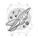 Space shuttle with mountains, planets, triangles tattoo design idea