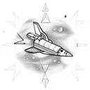 Space shuttle with mountains, planets, triangles tattoo design idea