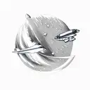 Space shuttle with mountains, planets, triangles tattoo design idea