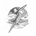 Space shuttle with mountains, planets, triangles tattoo design idea