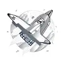 Space shuttle with mountains, planets, triangles tattoo design idea