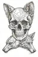 human skull and fox tattoo design idea