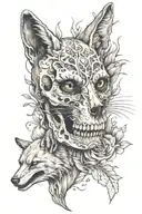 human skull and fox tattoo design idea