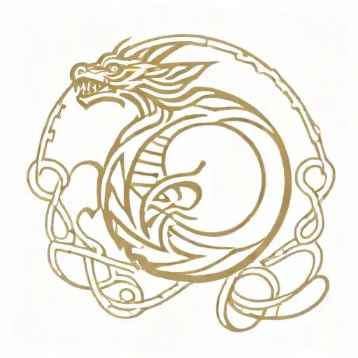 Incorporate celtic knots into a tattoo of a welsh dragon breathing fire, symbolizing strength and heritage tattoo design idea