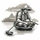 vietnam boat worker mekong river mountain landscape tattoo design idea