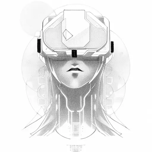 A futuristic cyberpunk anime character swimming in a virtual reality ocean tattoo design idea