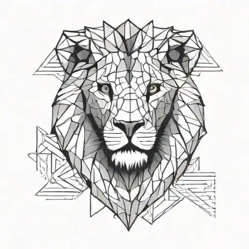 geometric lion with heart face  tattoo design idea