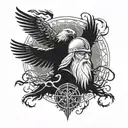 Odin transforming into a lightning surrounded raven tattoo design idea