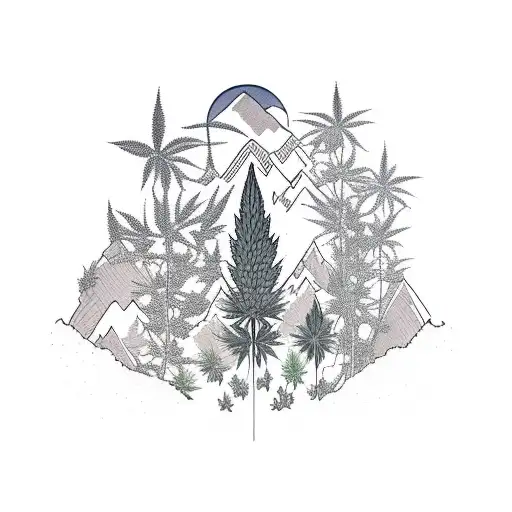 Mountains with weed plants and milky way tattoo design idea