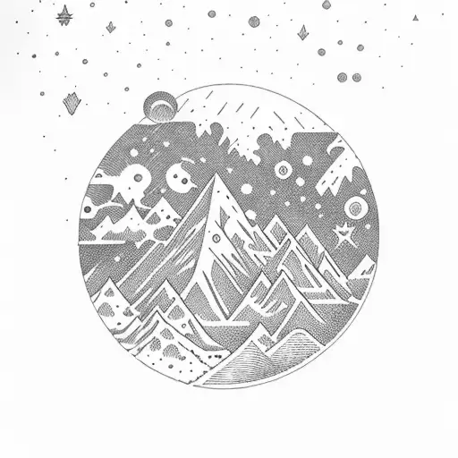 Weed Mountains with a view of milky way tattoo design idea