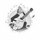 A silhouette of a mountain climber strumming a guitar on a cliff, with a sun and sparrow in the background tattoo design idea